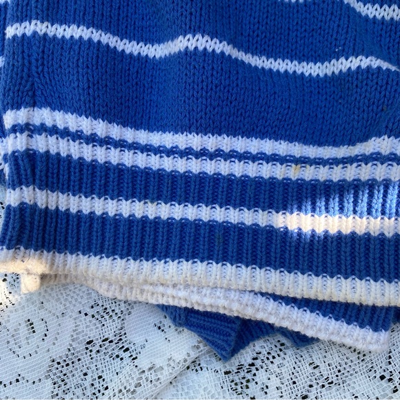 Vintage The Villager blue white knit cardigan sweater vest stripe M as is - Picture 14 of 16